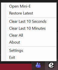Mini-E tray menu with quick actions